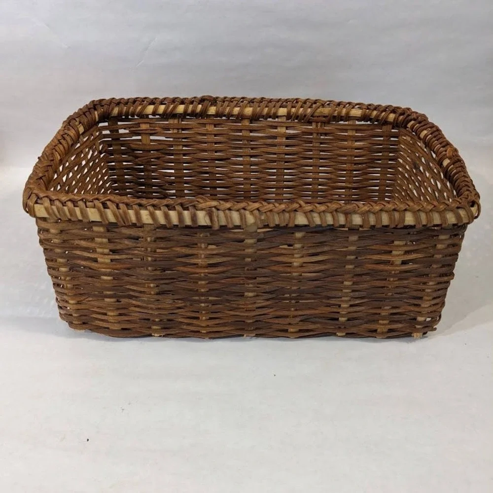 Vintage Style Rectangular Wicker Basket Woven Storage Organizer Cottagecore